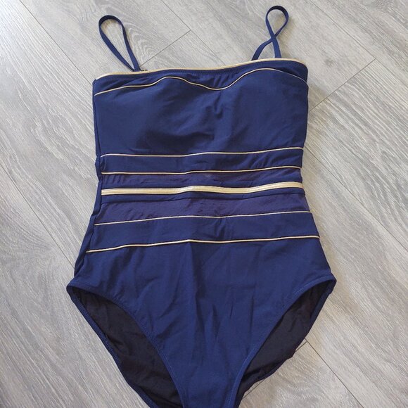 NWT Gottex Convertible Striped with Mesh Panel One Piece Swimsuit - Picture 1 of 11